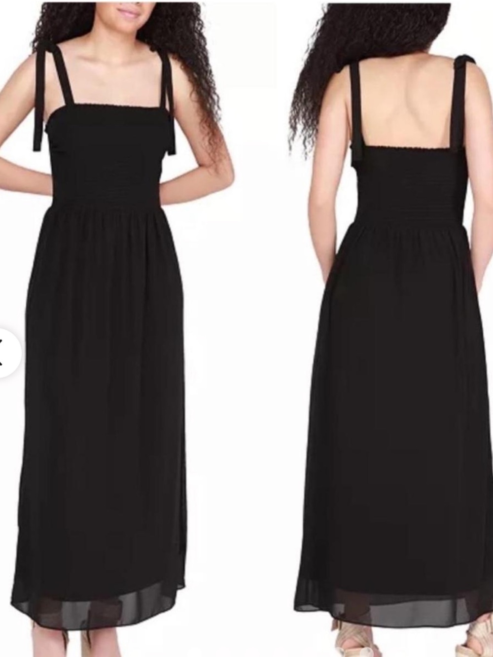 Smocked Black Maxi Dress with Tie Shoulder Straps